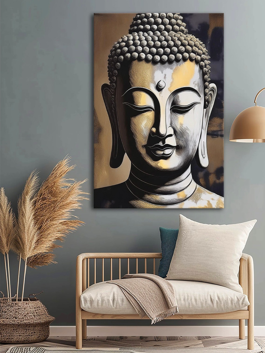 

999Store Brown & Grey Buddha Printed Canvas Wall Art