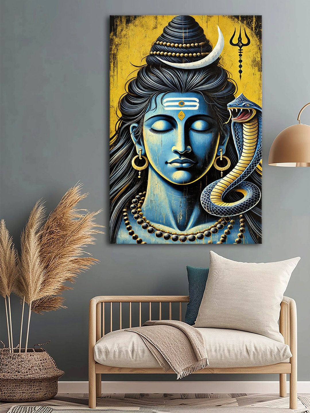 

999Store Blue & Yellow Canvas Religious Wall Paintings