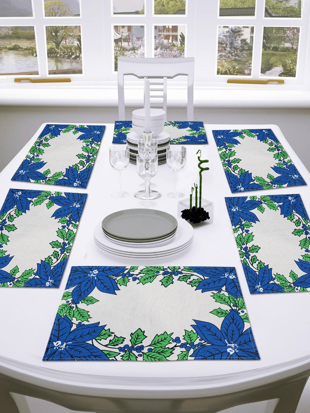 

ANA 6 Pcs Blue & White 6 Pieces Printed Cotton Table Placemats