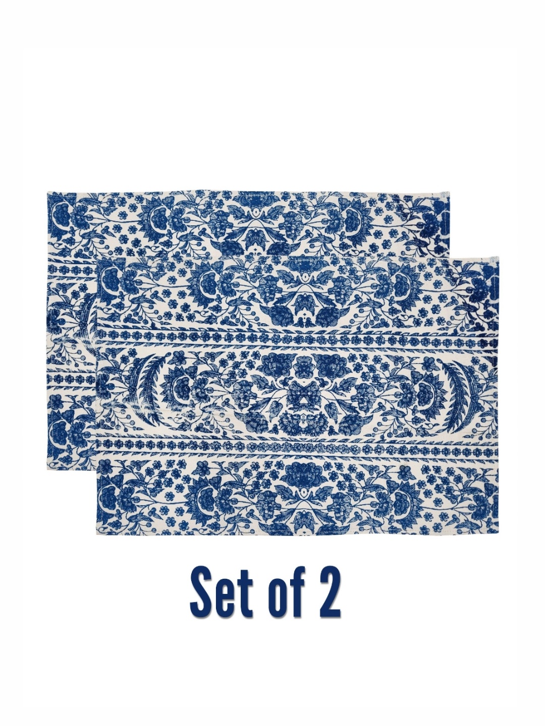 

ANA Blue & White 2 Pieces Floral Printed Rectangle Pure Cotton Table Placemats