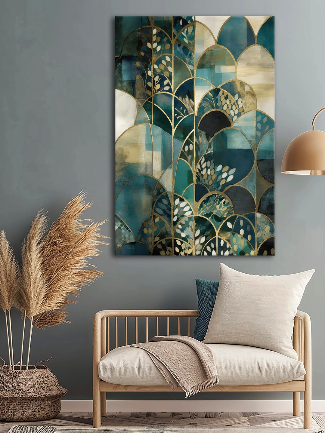 

999Store Green & Cream Colored Abstract Printed Canvas Wall Art