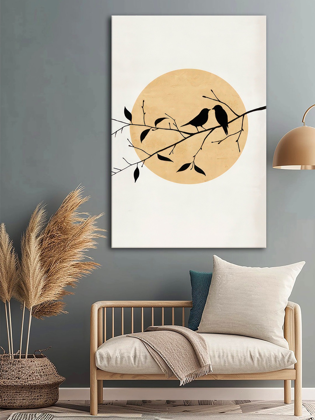 

999Store Grey & Beige Birds Printed Canvas Wall Art