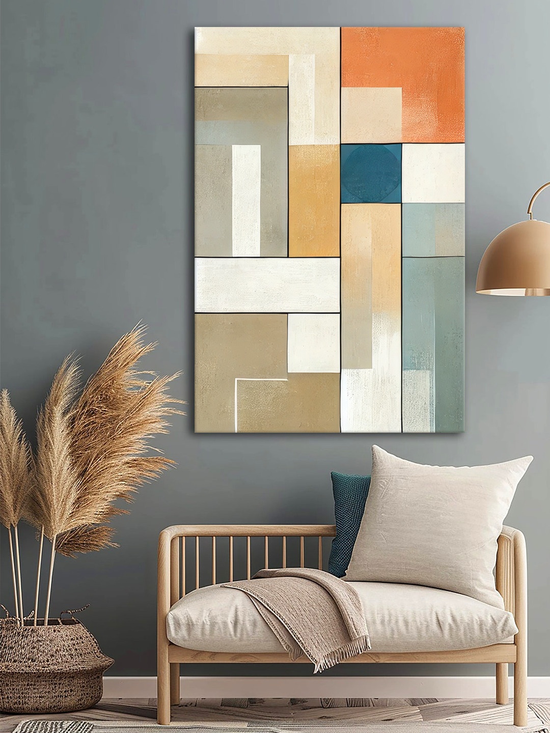 

999Store White & Orange Colored Abstract Printed Canvas Wall Art