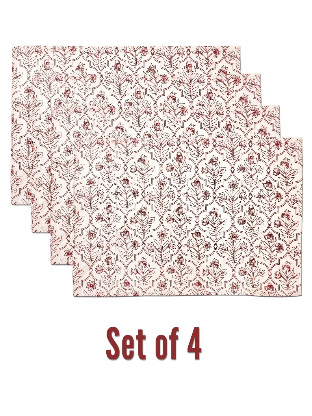 

ANA 4 Pcs Maroon & White 4 Pieces Printed Pure Cotton Table Placemats