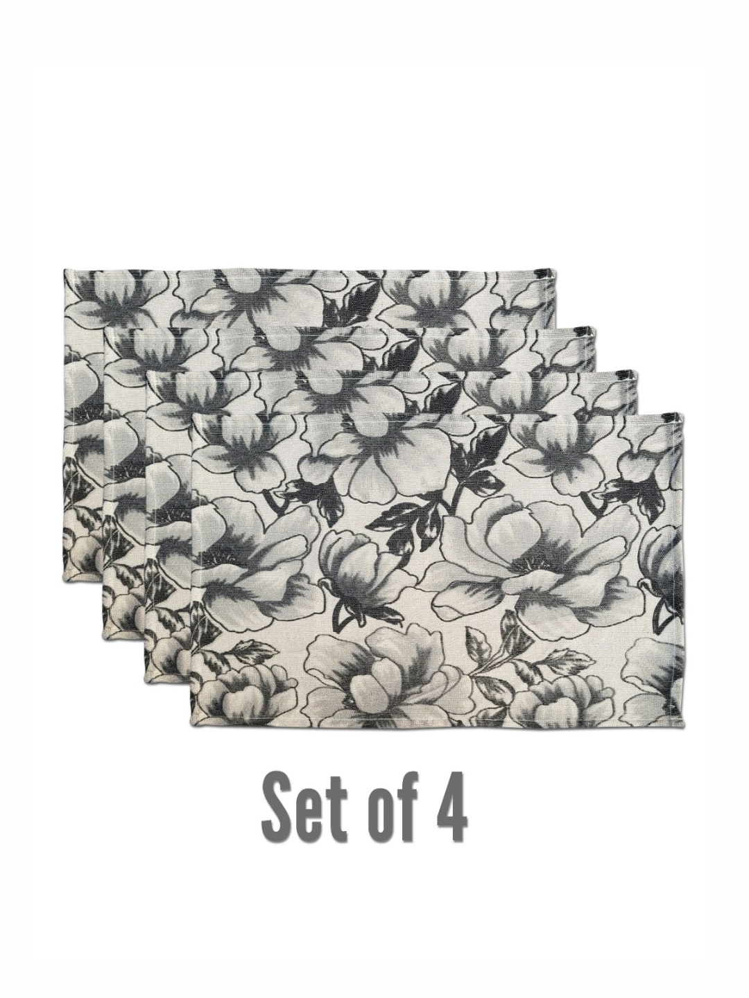 

ANA Black & White 4 Pieces Floral Printed Rectangle Cotton Table Placemats