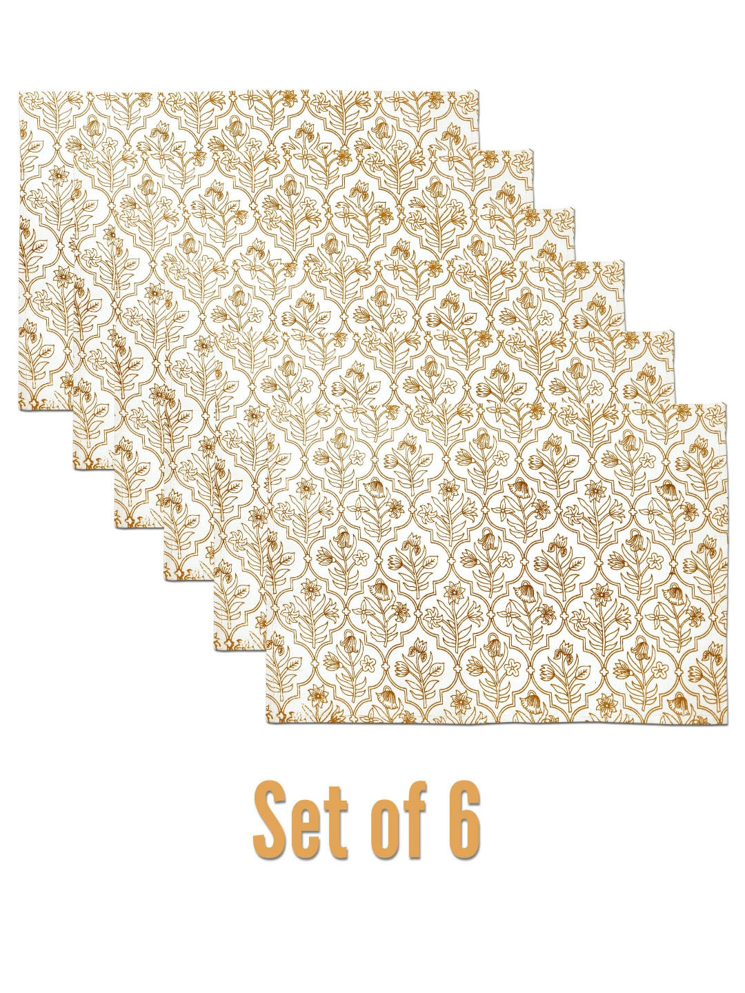 

ANA Yellow & White 6 Pieces Floral Printed Rectangle Pure Cotton Table Placemats