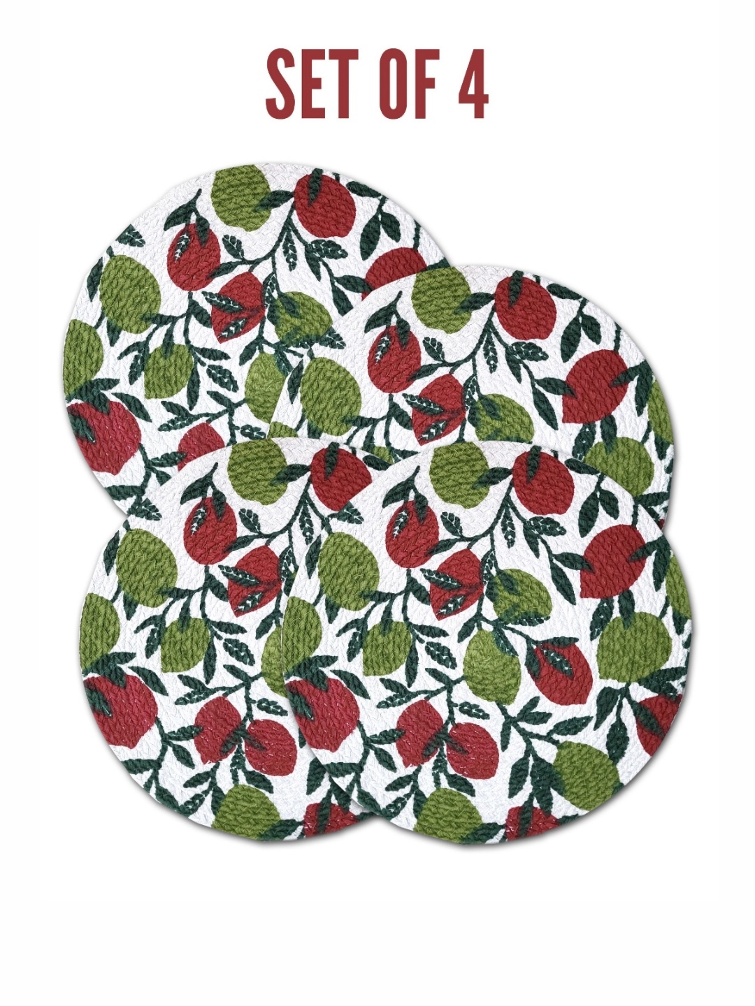 

ANA Green & White 4 Pieces Floral Printed Round Reversible Cotton Table Placemats