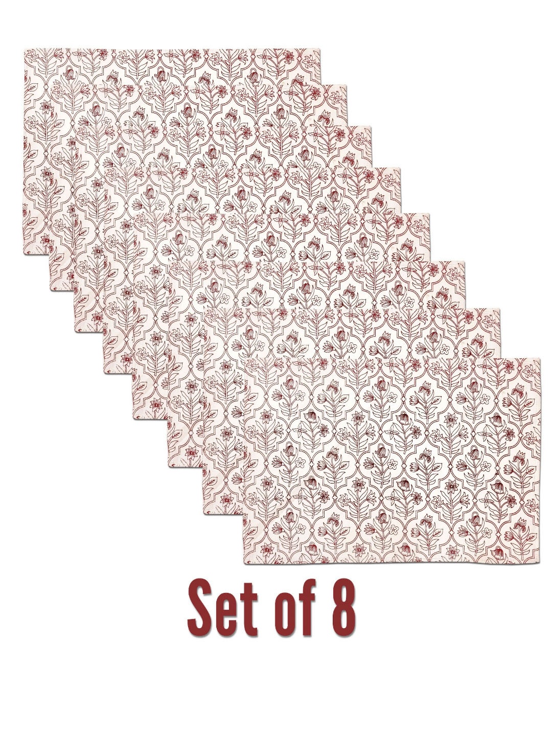 

ANA Maroon & White 8 Pieces Floral Printed Rectangle Pure Cotton Table Placemats