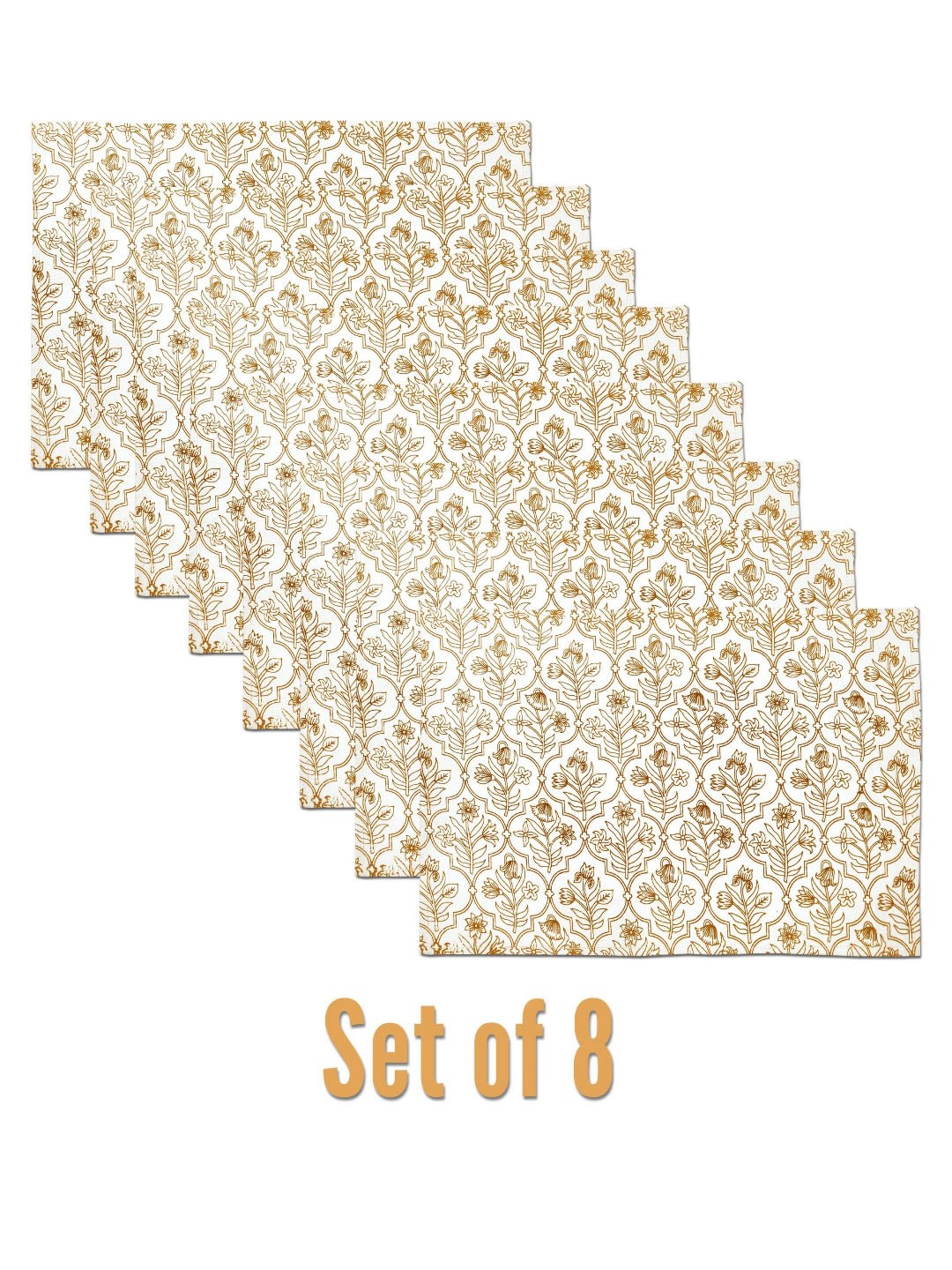

ANA 8 Pcs Yellow & White 8 Pieces Printed Pure Cotton Table Placemats