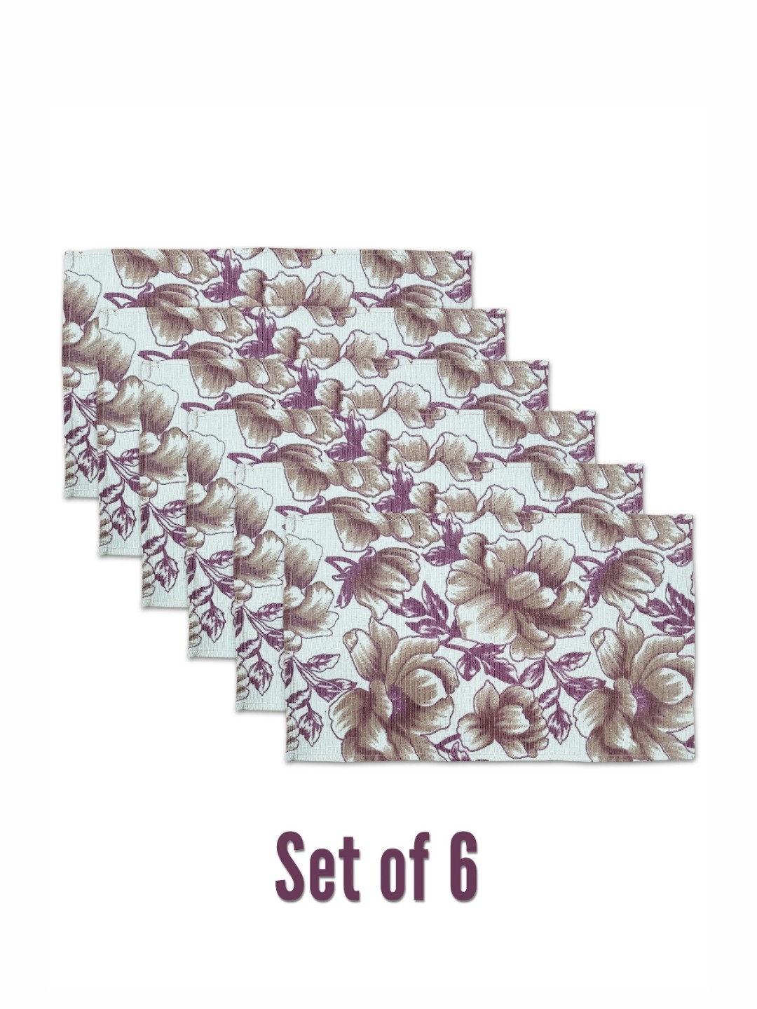 

ANA Green & White 6 Pieces Floral Printed Rectangle Cotton Table Placemats