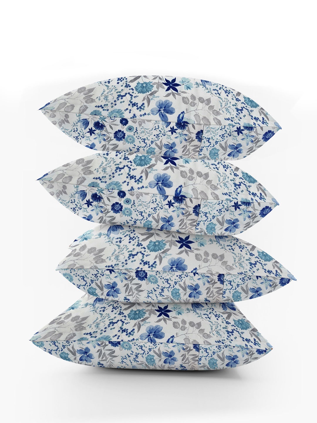 

ANA Blue & White 4 Pieces Floral Printed Rectangle Pillow Covers