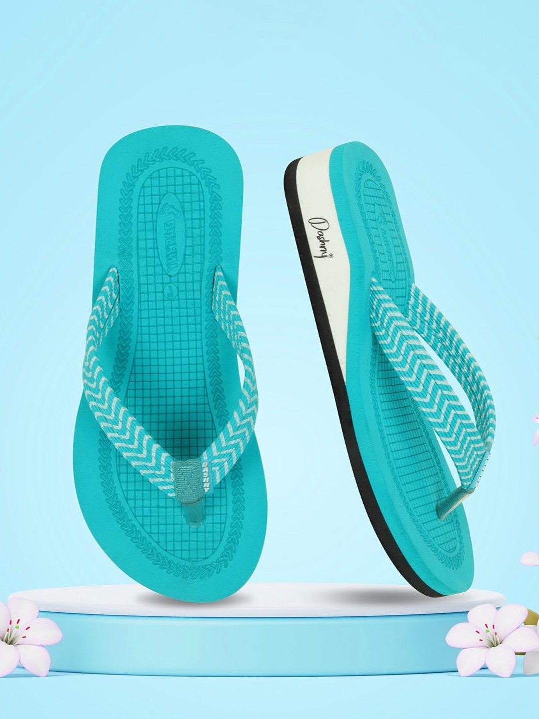 

DASHNY Women Rubber Slip-On Flip Flops, Turquoise blue