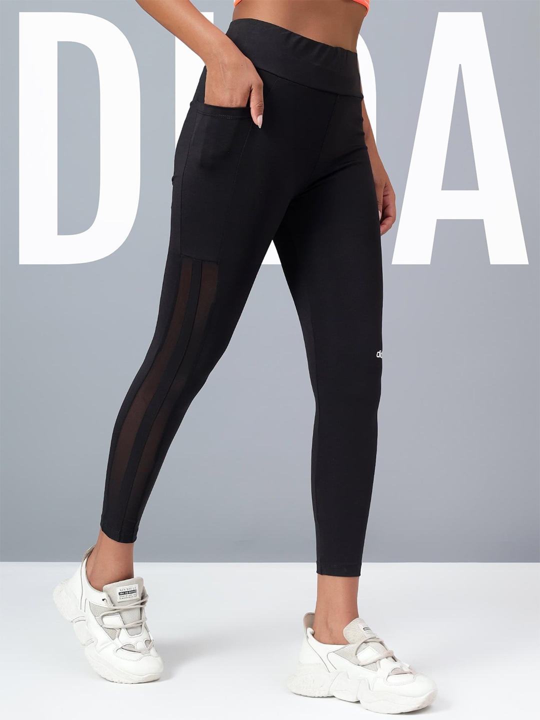 

DIDA Dailywear Quick Dry Ankle Length High Rise Slim Fit Activewear Multi Sports Tight, Black