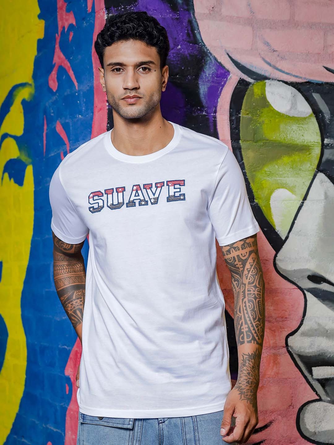 

ONE SKY Men Typography Printed Round Neck Cotton T-shirt, White