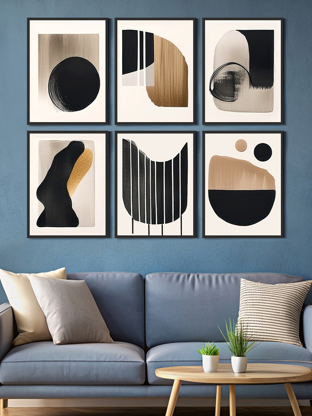 

999Store Black & Beige 6 Pieces Abstract Printed Canvas Wall Art