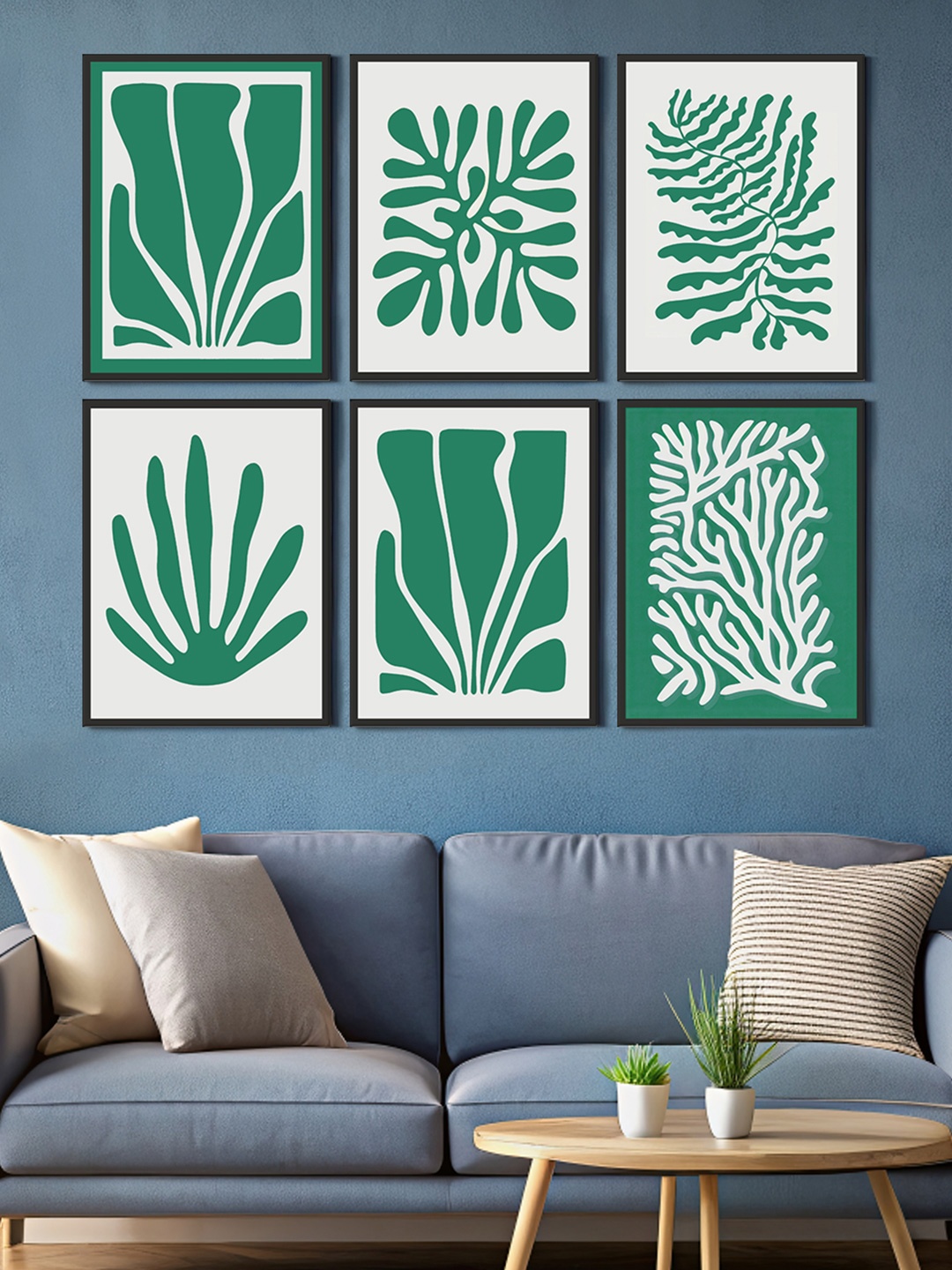 

999Store Green & White 6 Pieces Canvas Wall Paintings
