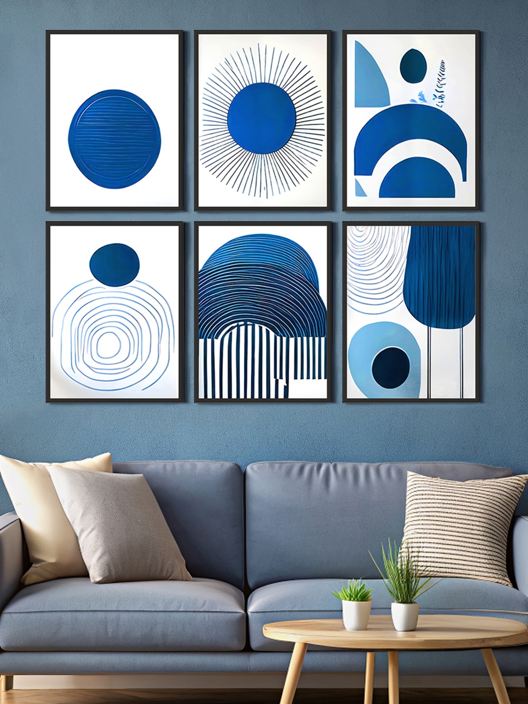 

999Store White & Blue 6 Pieces Canvas Wall Arts