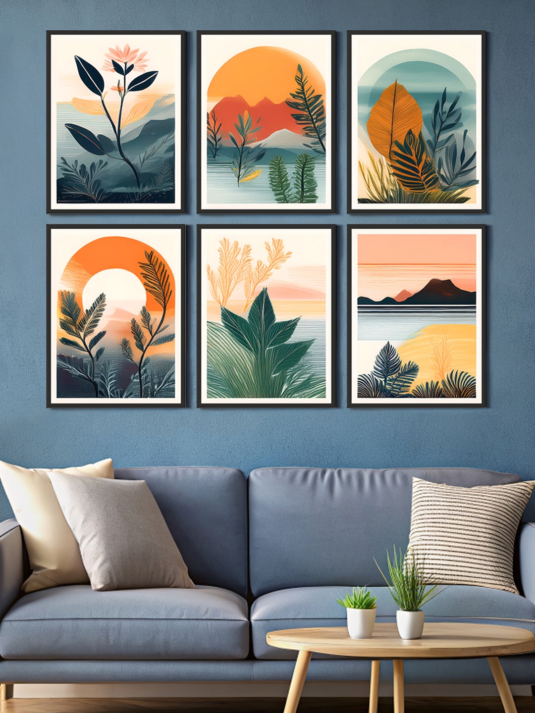 999Store Green & Yellow 6 Pieces Canvas Floral Wall Paintings