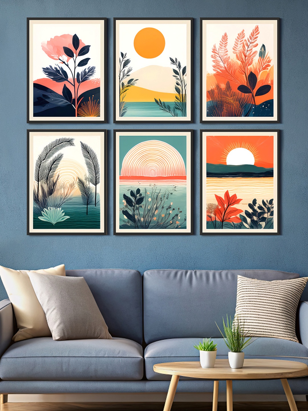 

999Store Pink & Yellow 6 Pieces Floral Natural Printed Canvas Wall Art