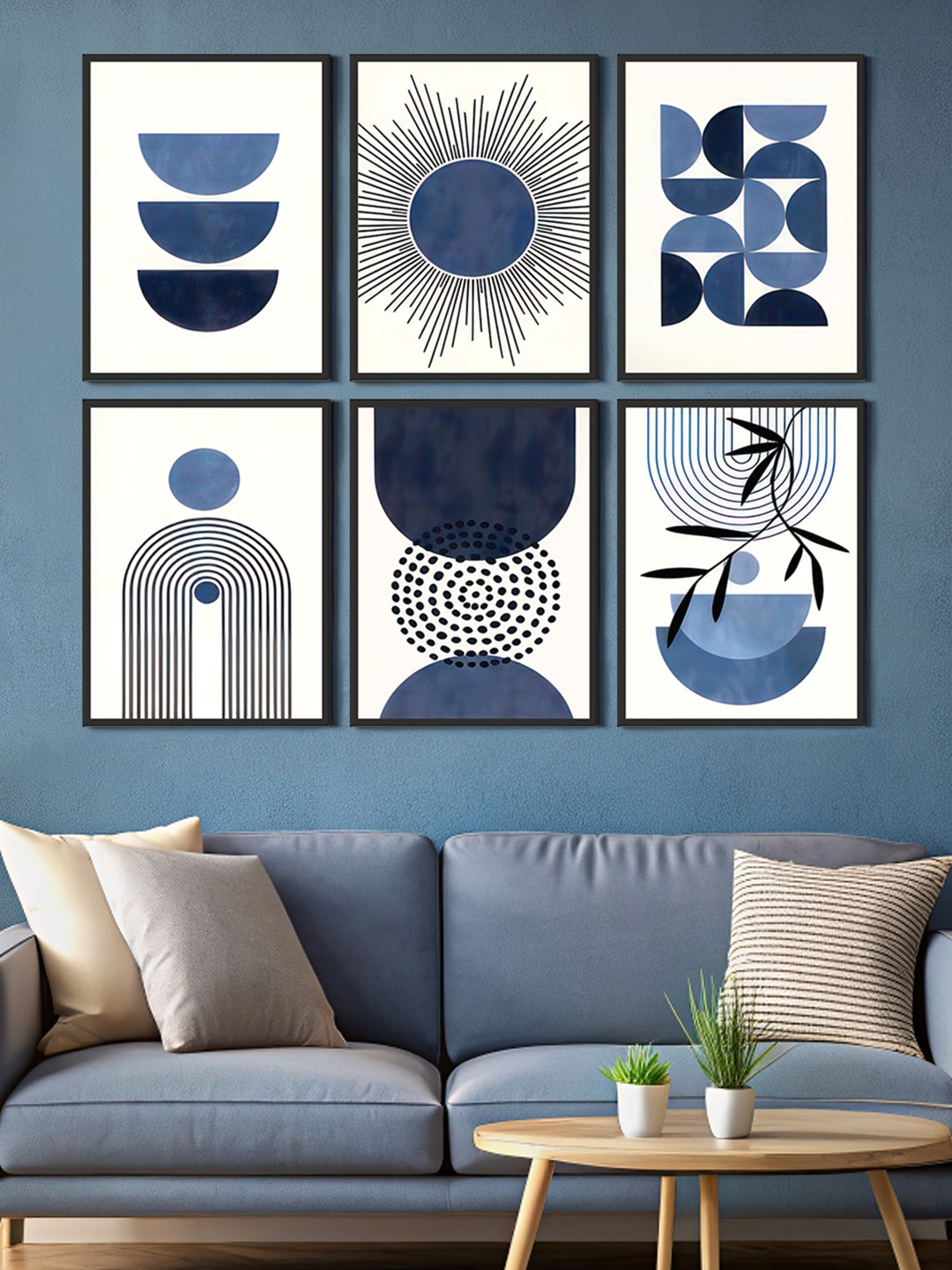 

999Store White & Blue 6 Pieces Abstract Printed Canvas Wall Art