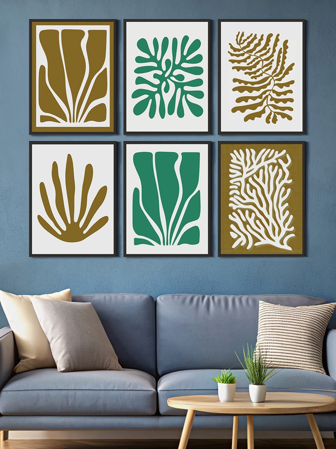 

999Store White & Green 6 Pieces Botanical Printed Canvas Wall Art