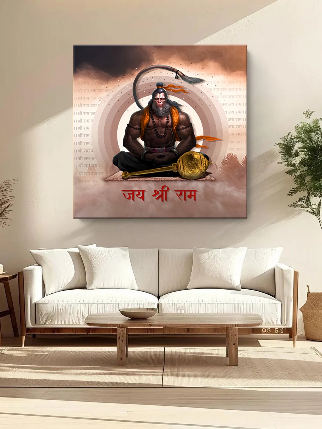 

999Store Brown & Red Hanuman Meditating Printed Canvas Wall Art