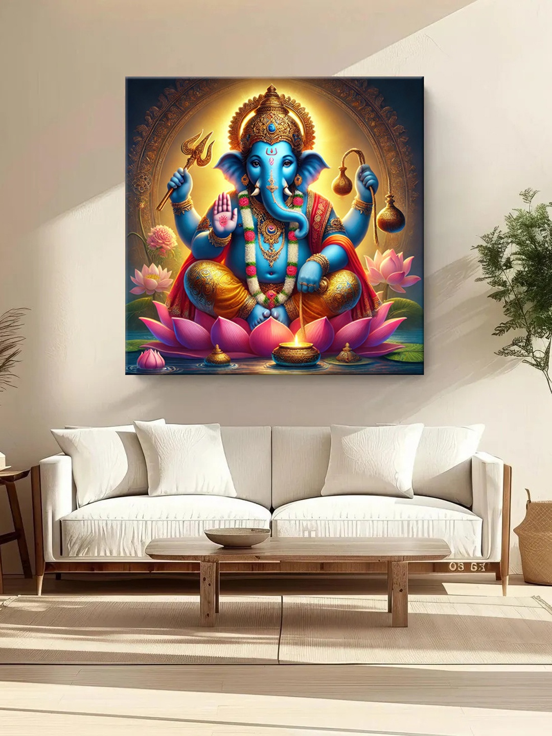 

999Store Blue & Pink Lord Ganesha Printed Canvas Wall Art