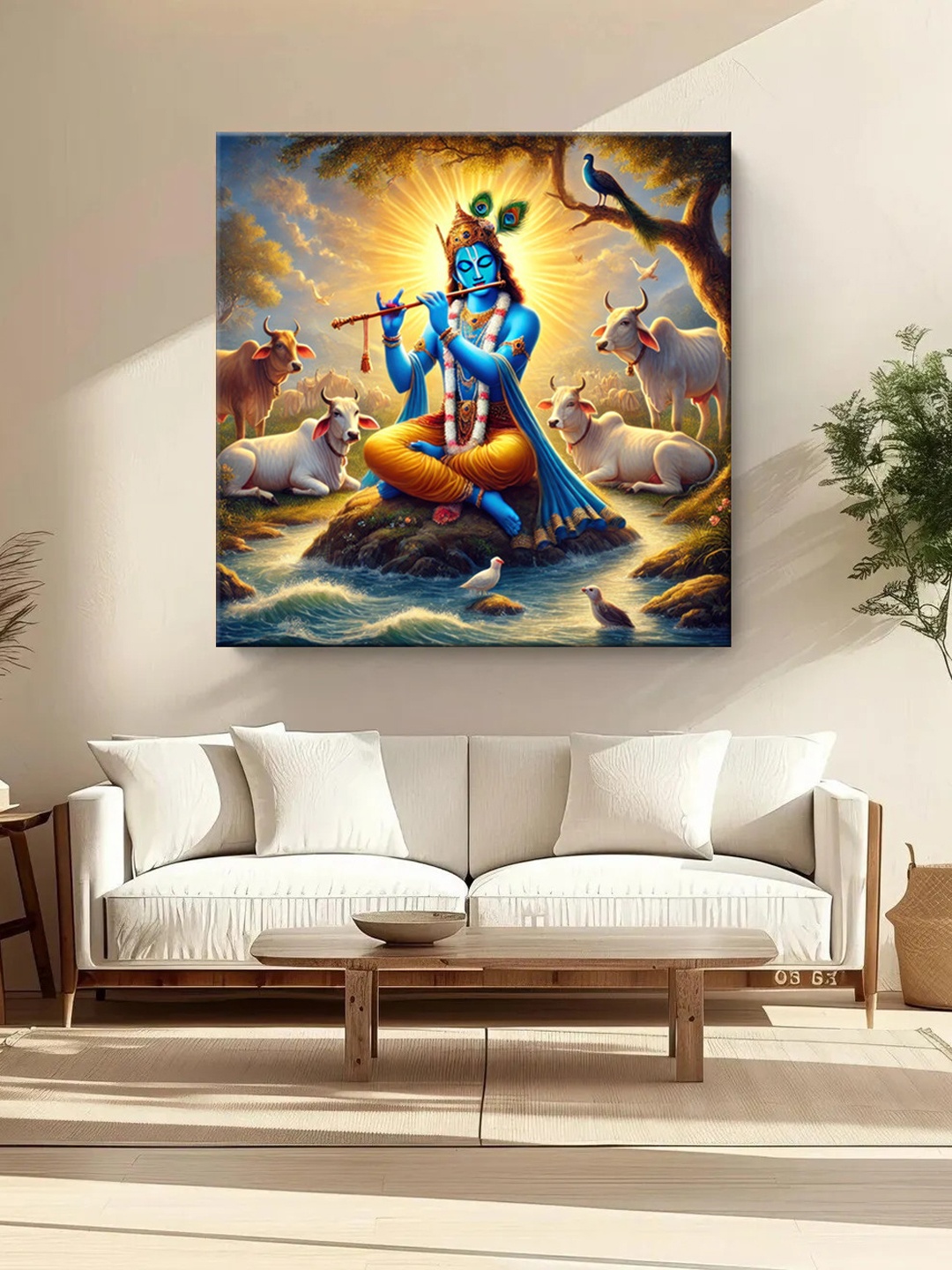 

999Store Yellow & Blue Canvas Religious Wall Paintings