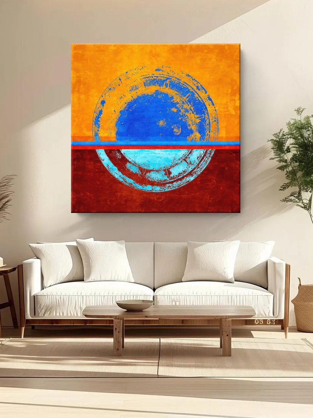 

999Store Orange & Blue Canvas Abstract Wall Paintings