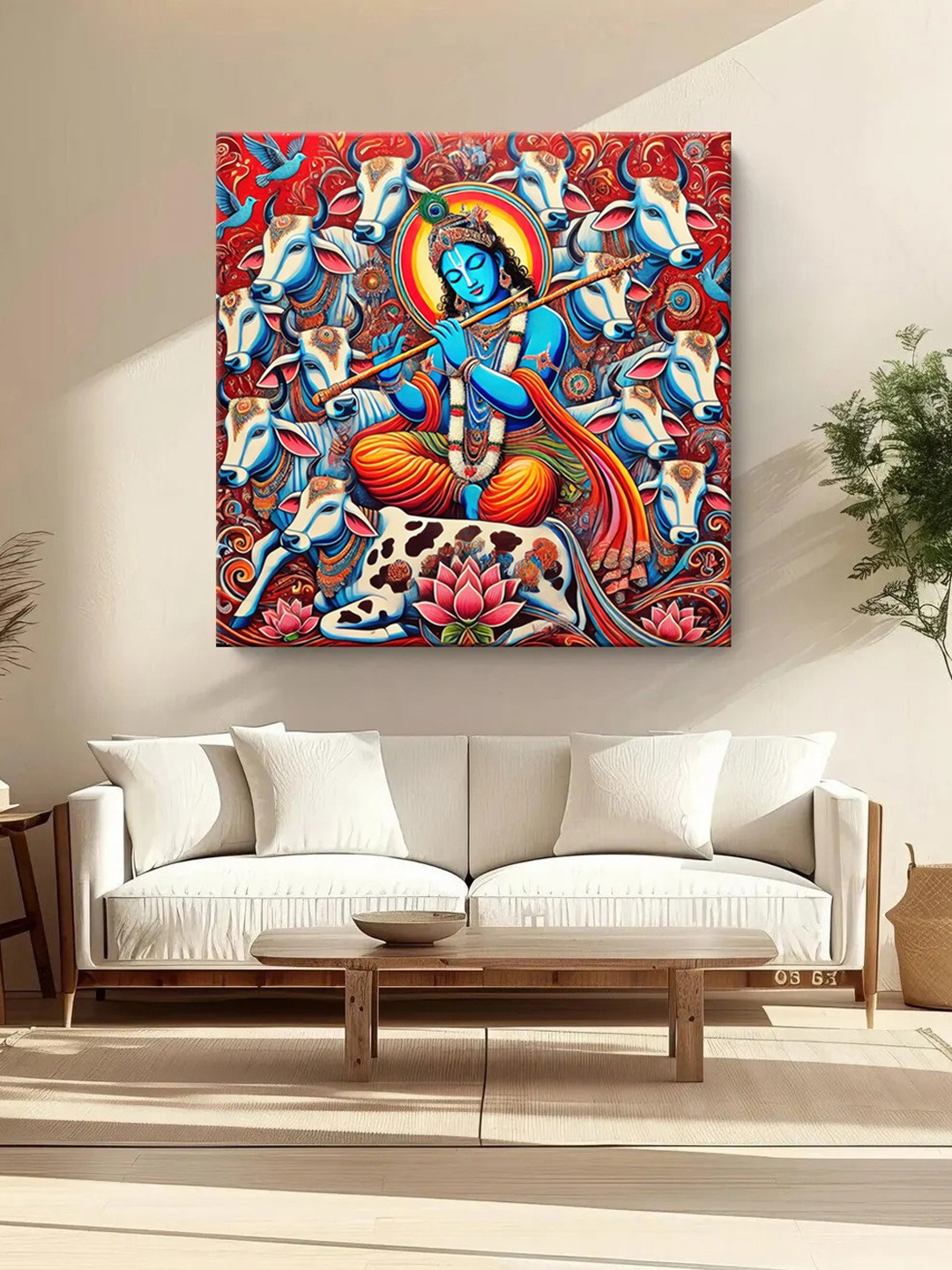 

999Store Red & Blue Canvas Religious Wall Paintings