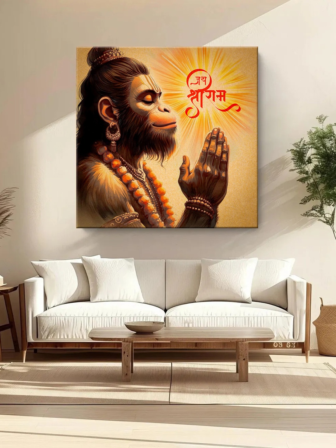 

999Store Brown & Red Canvas Lord Hanuman Wall Art