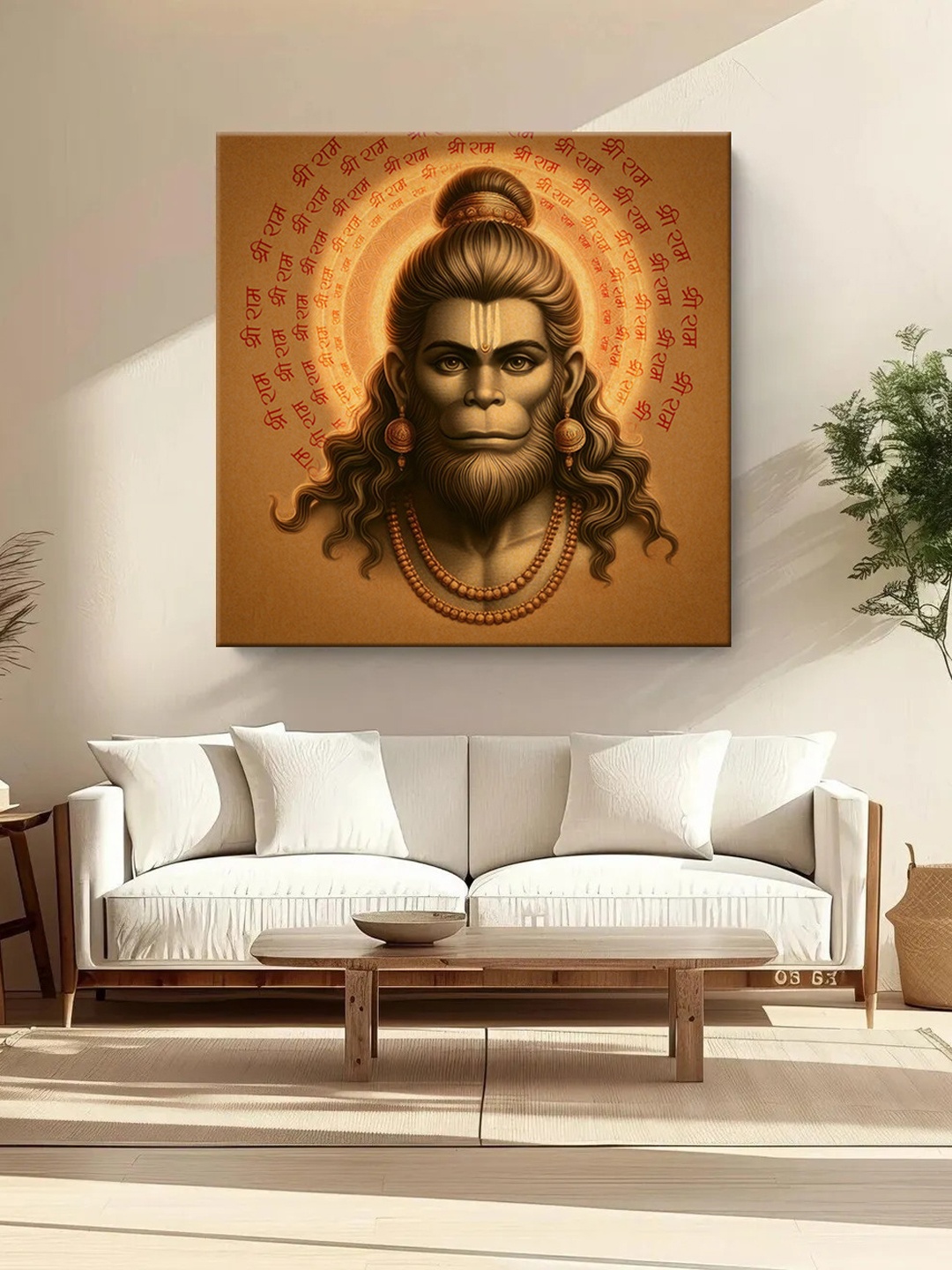 

999Store Brown & Red Lord Hanuman Printed Canvas Wall Art