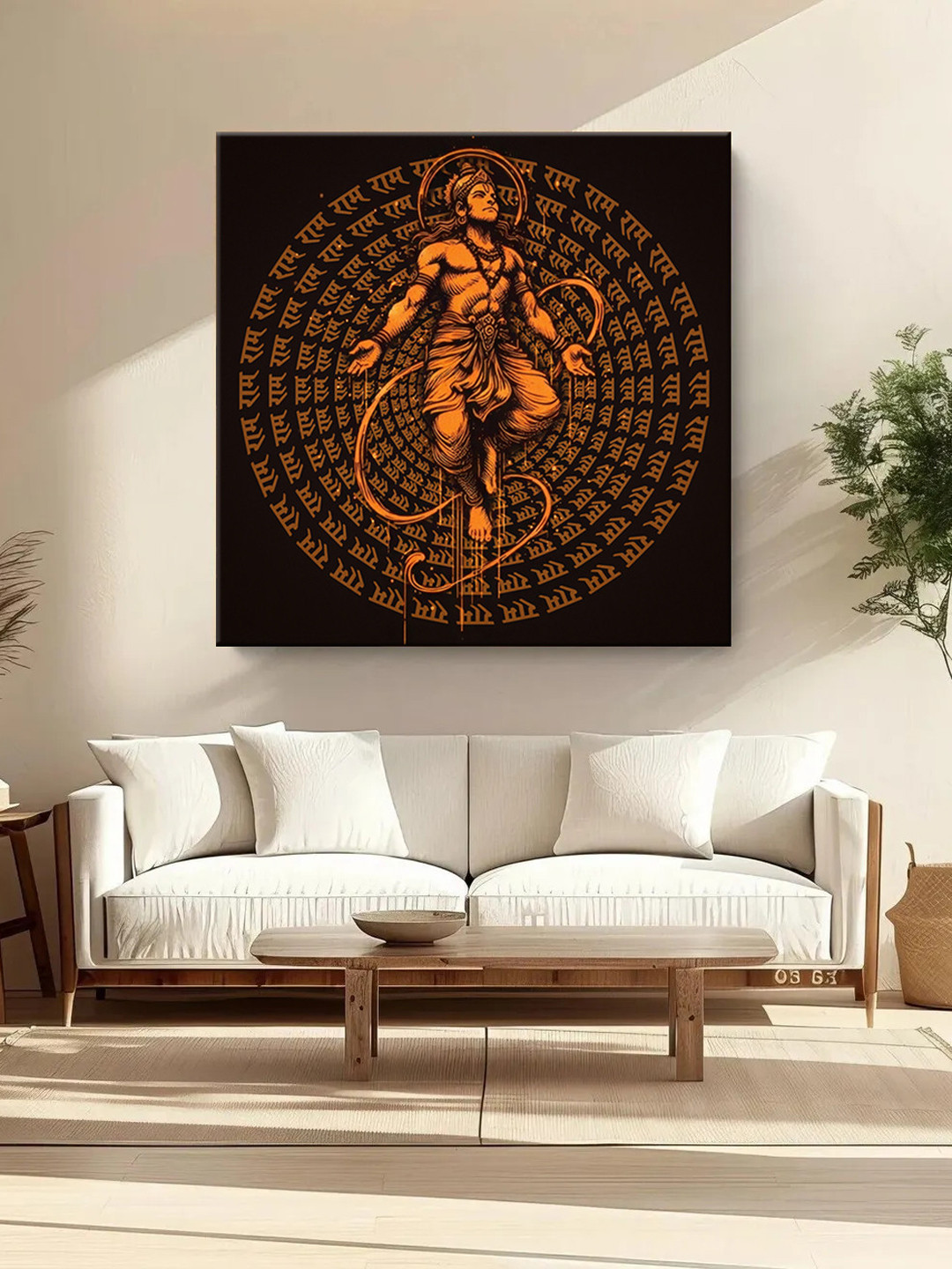 

999Store Black & Orange Colored Lord Hanuman Printed Canvas Wall Art
