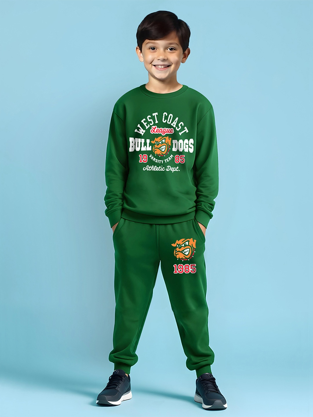 

HERE&NOW Boys Pack of 1 Printed T-shirt & Trackpant set, Green