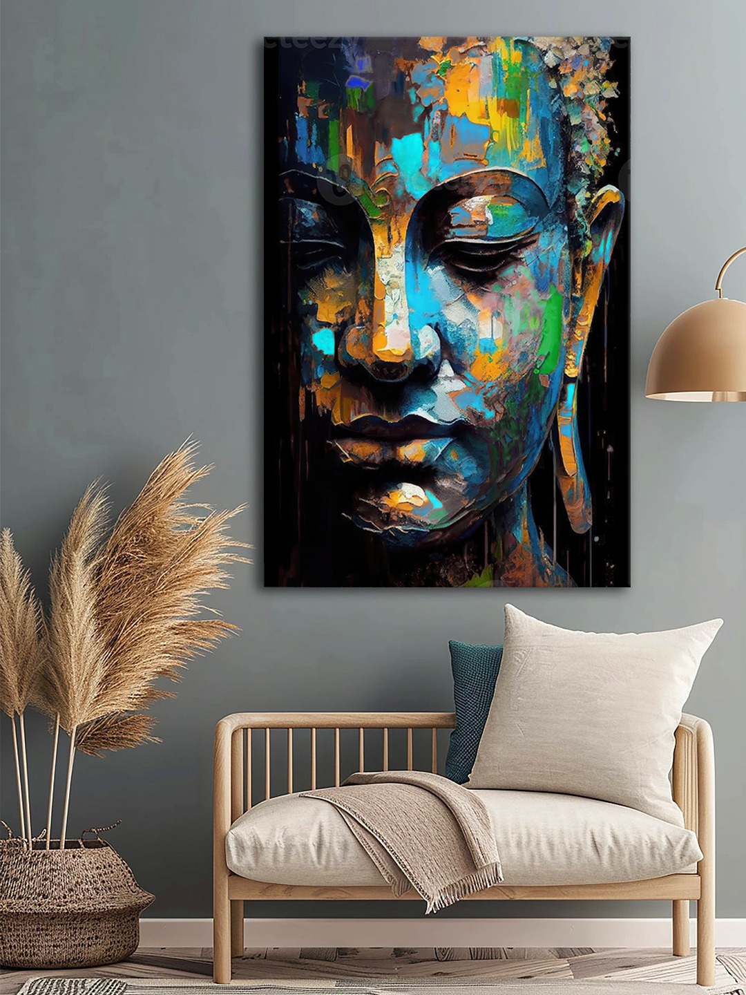 

999Store Black & Blue 1 Piece Canvas Religious Wall Paintings