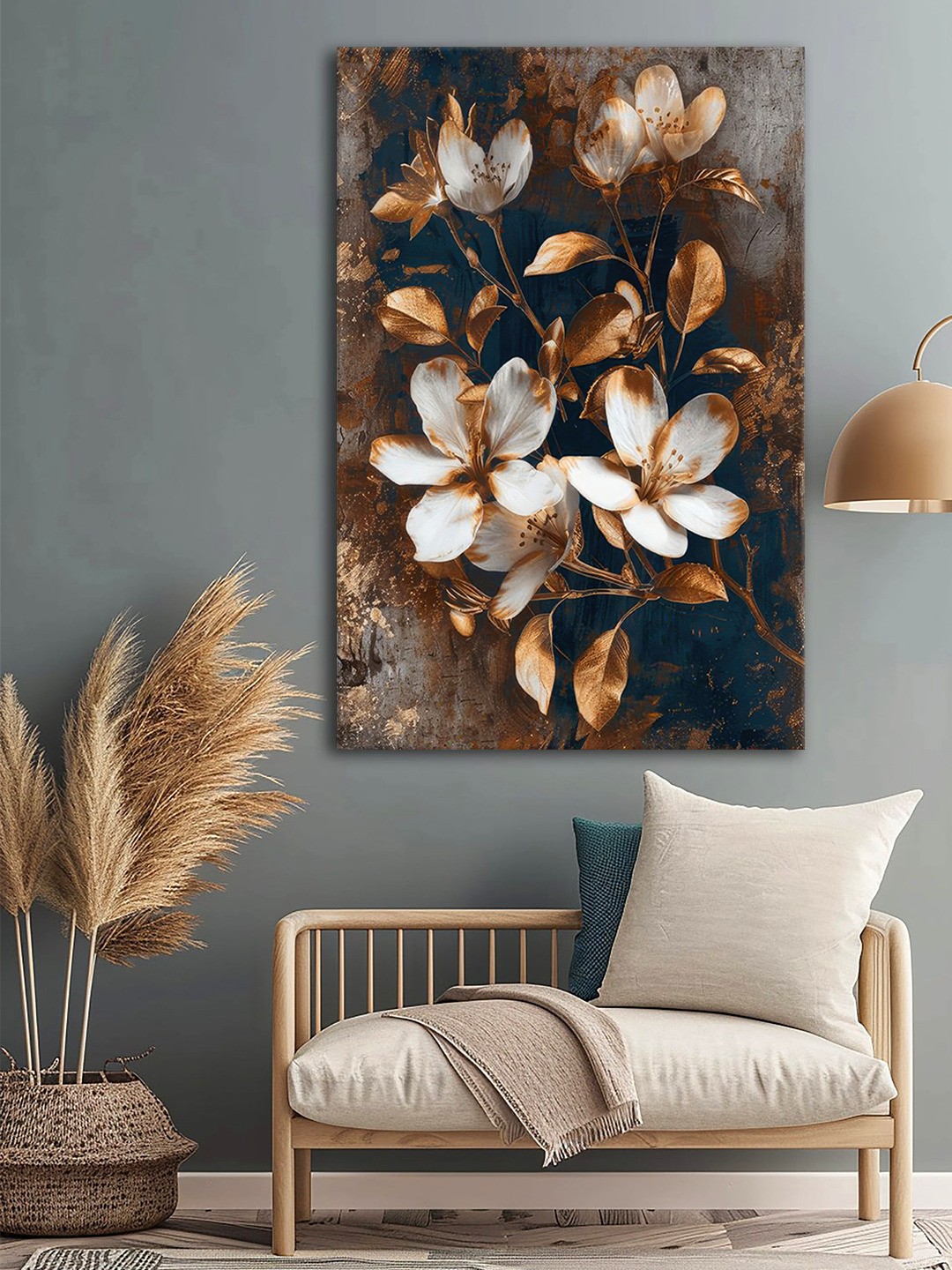 

999Store Brown & White Floral Printed Canvas Wall Art