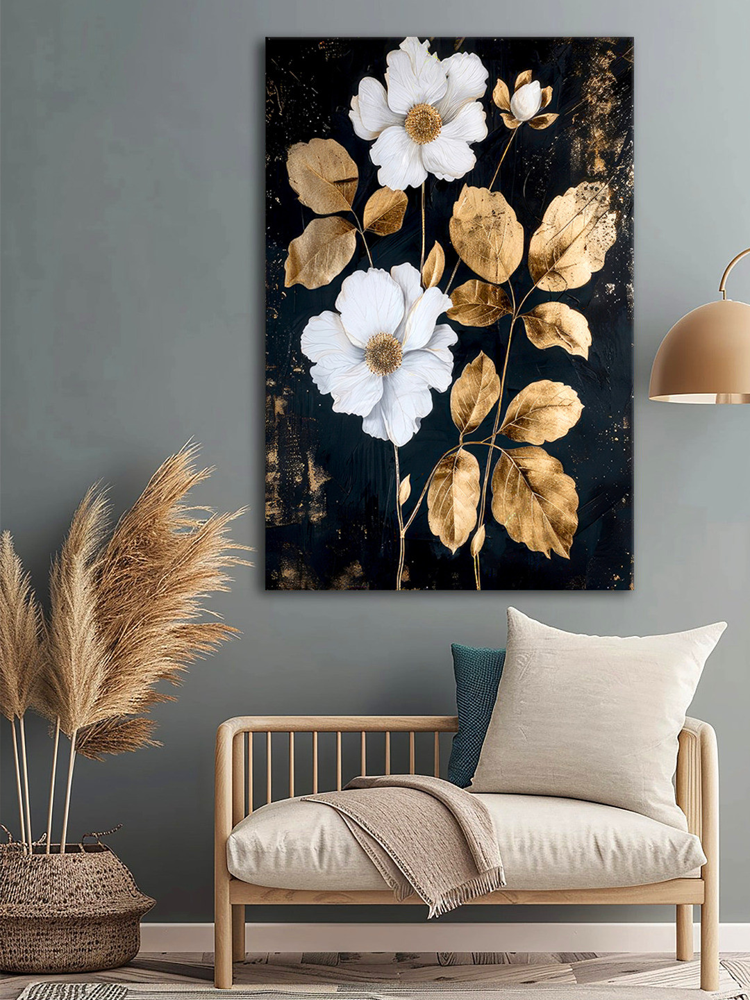 

999Store Black & White Floral Printed Canvas Wall Art