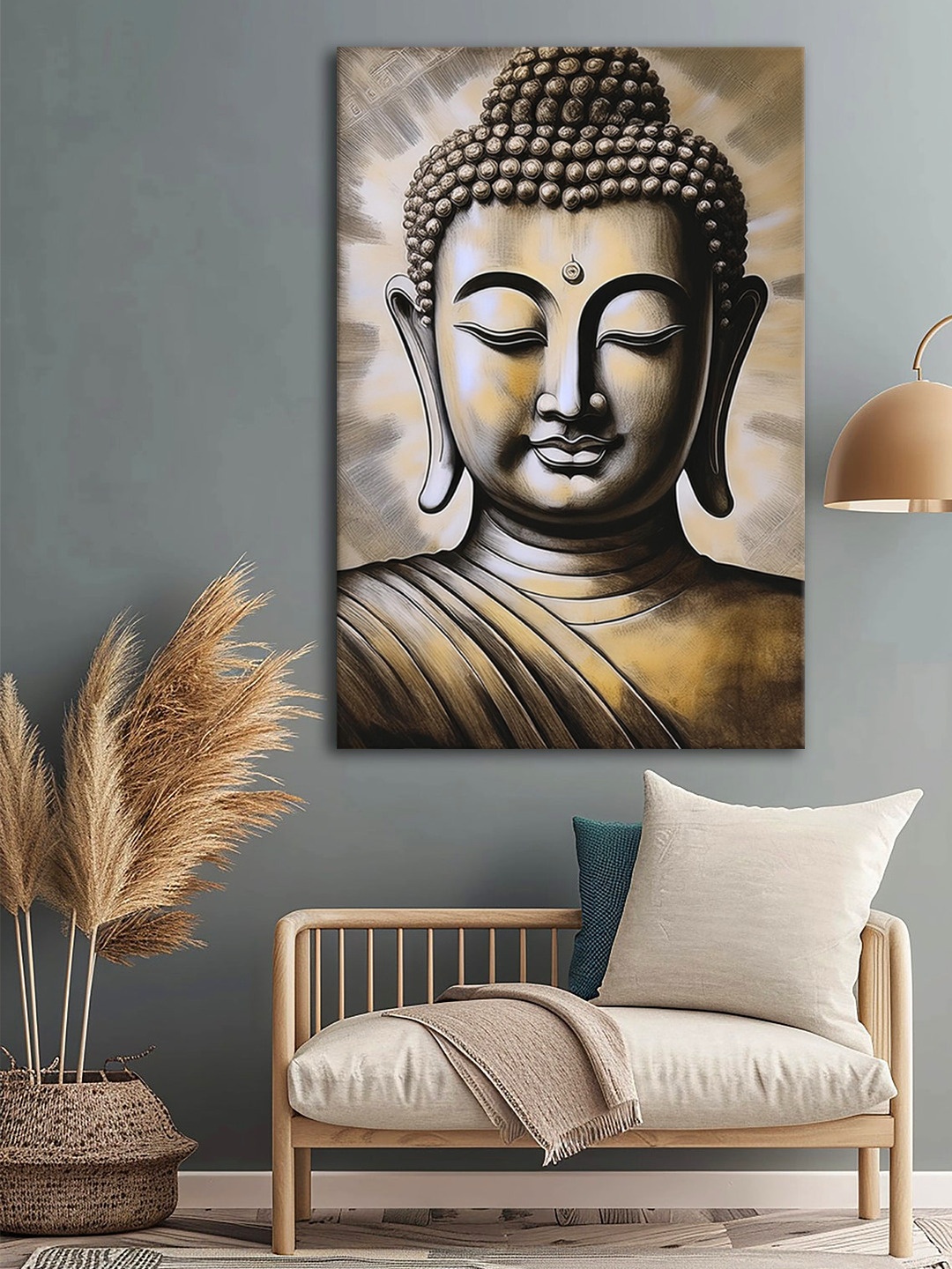 

999Store Brown & Grey Buddha Printed Canvas Wall Art