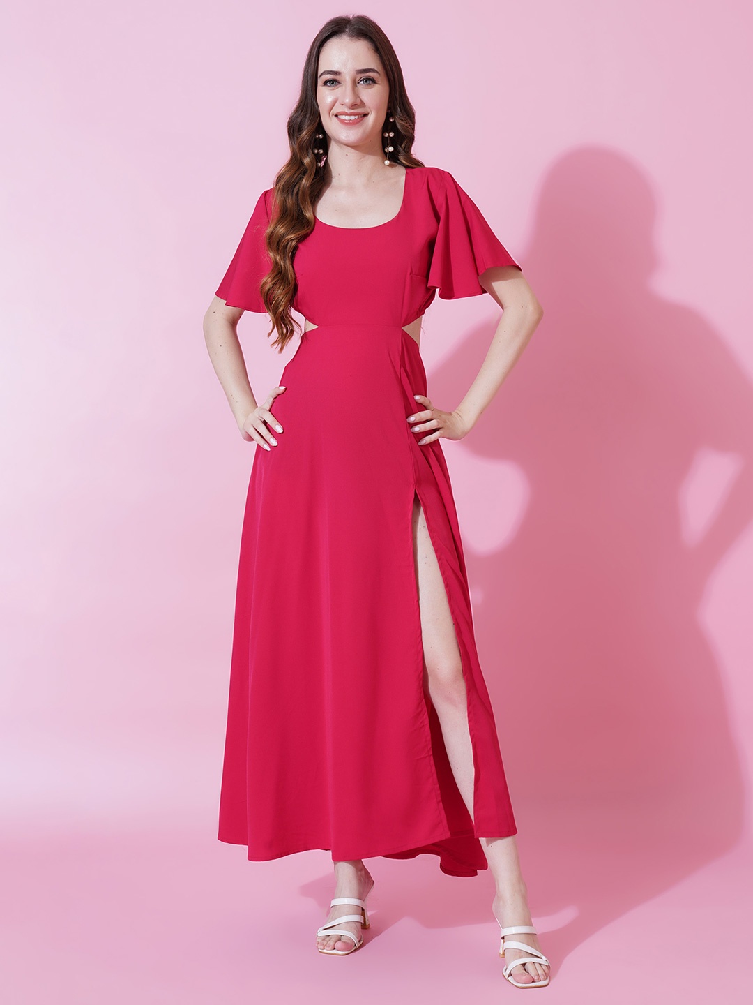 

TextileNow Women Crepe A-Line Maxi Dress, Magenta