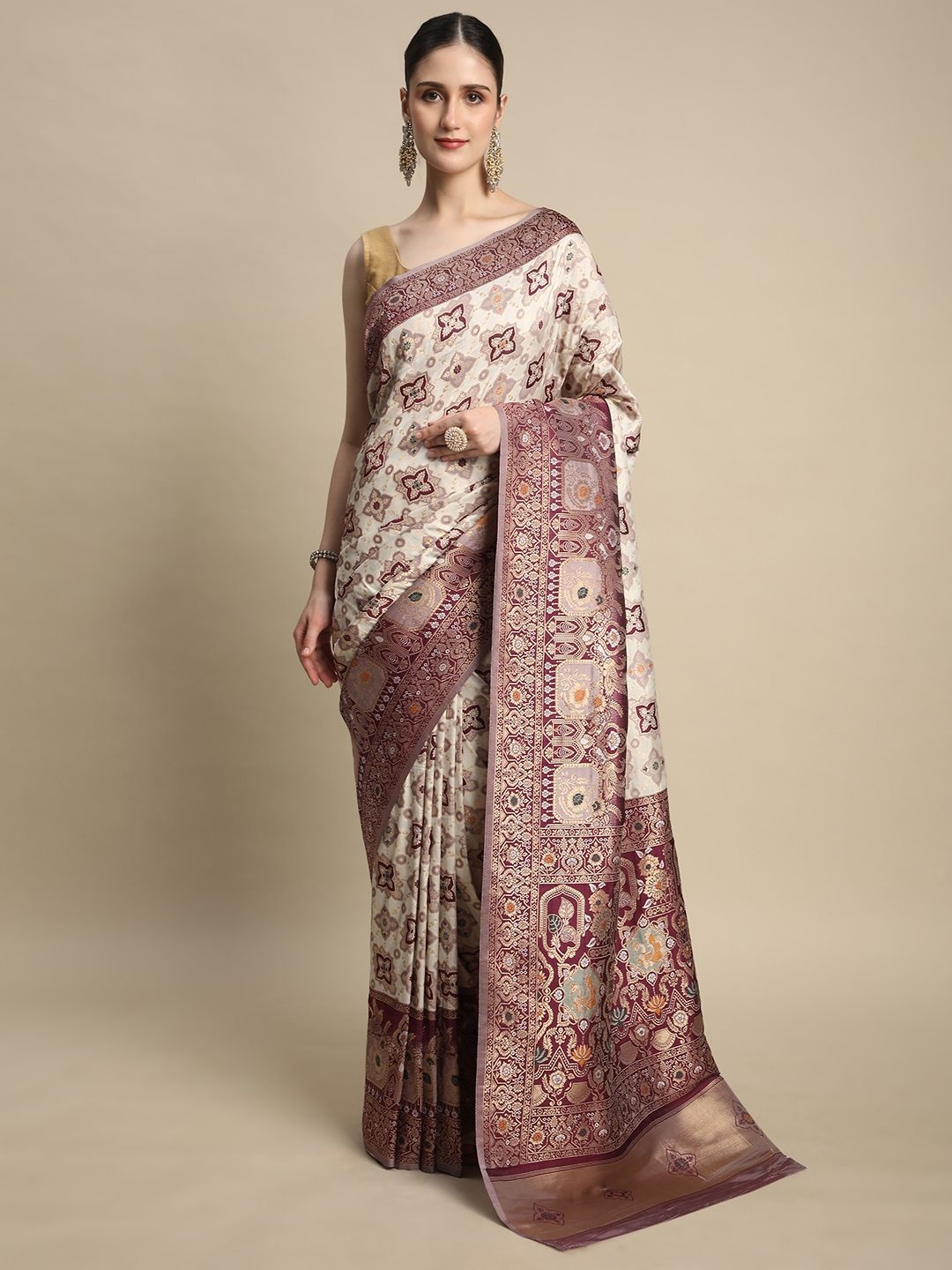 

SHIJILA Floral Zari Pure Silk Kota Saree, Purple