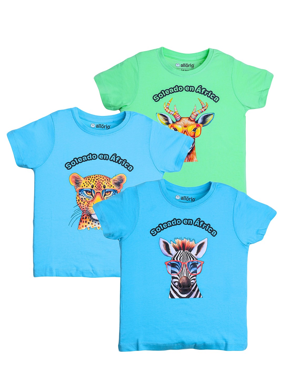 

allorio kids Premium Girls Pack Of 3 Printed Pure Cotton Slim Fit T-shirt, Green