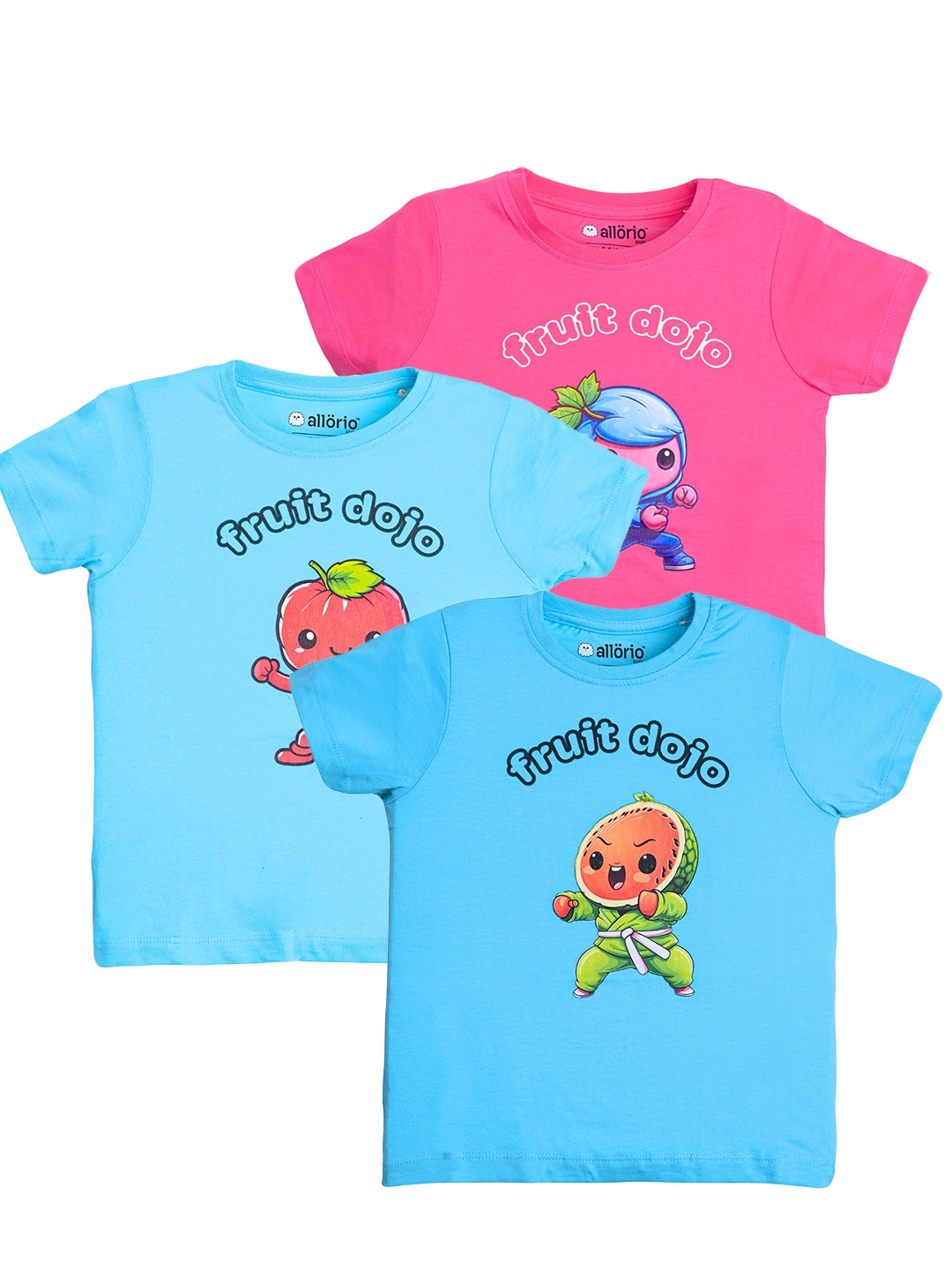 

allorio kids Premium Girls Pack Of 3 Printed Pure Cotton Slim Fit T-shirt, Pink