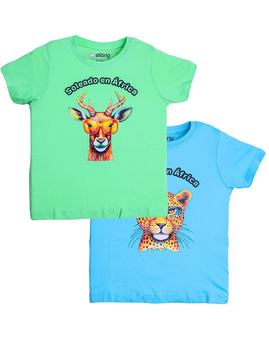 

allorio kids Premium Girls Pack Of 2 Printed Pure Cotton Slim Fit T-shirt, Green