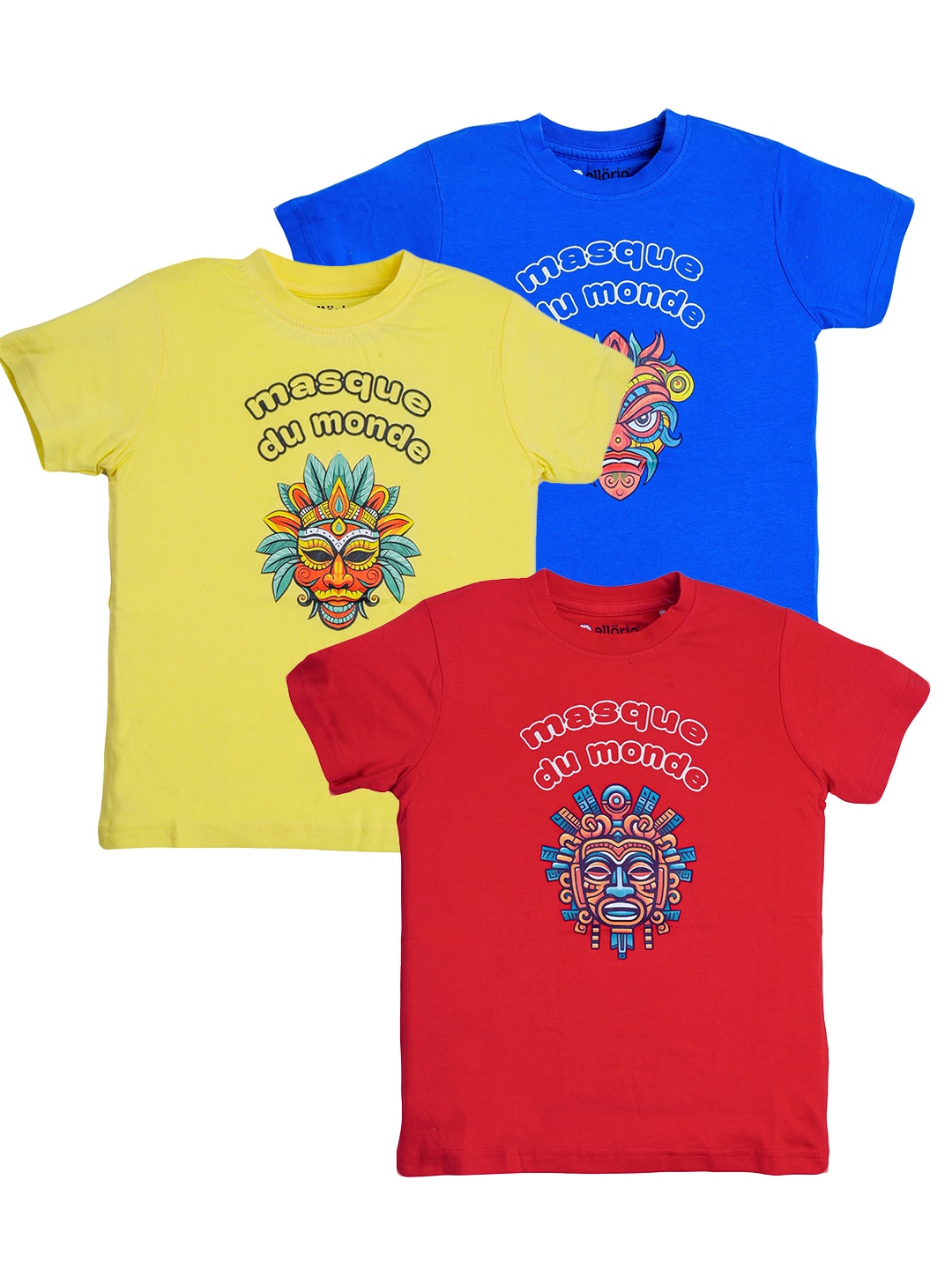 

allorio kids Premium Boys Pack Of 3 Printed Pure Cotton Slim Fit T-shirt, Blue