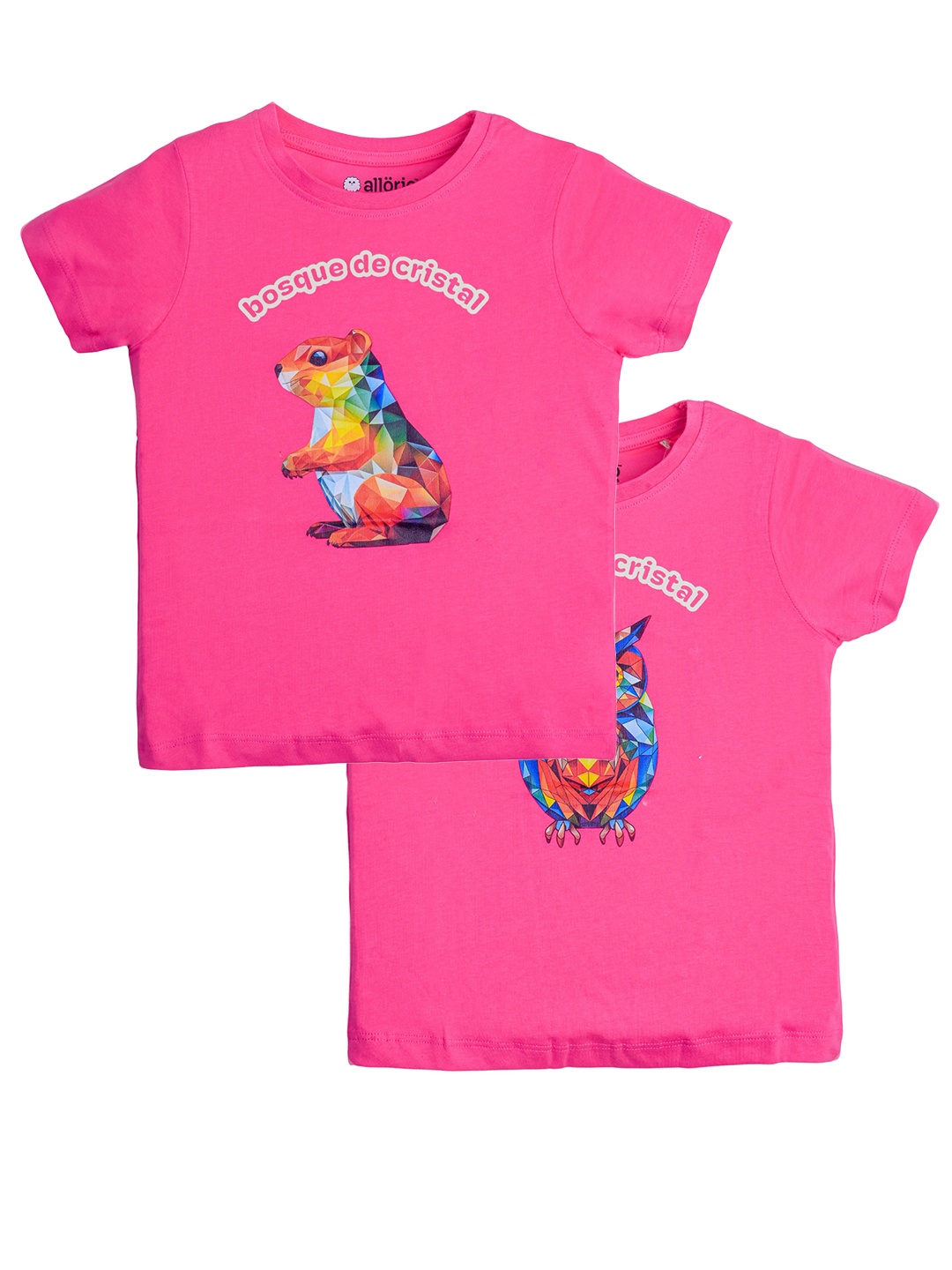 

allorio kids Premium Girls Pack Of 2 Printed Pure Cotton Slim Fit T-shirt, Pink