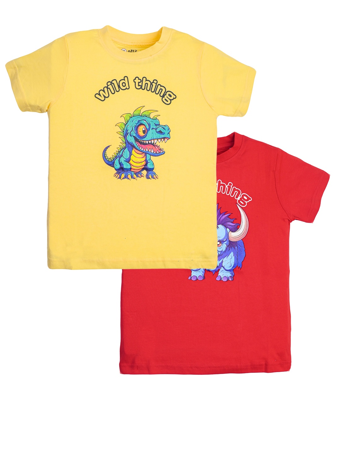 

allorio kids Premium Boys Pack Of 2 Printed Pure Cotton Slim Fit T-shirt, Yellow
