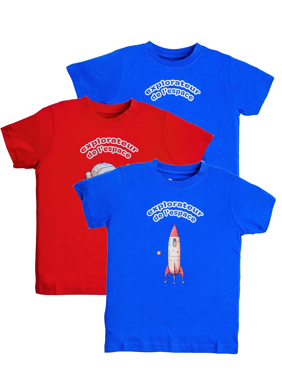 

allorio kids Premium Boys Pack Of 3 Printed Pure Cotton Slim Fit T-shirt, Blue