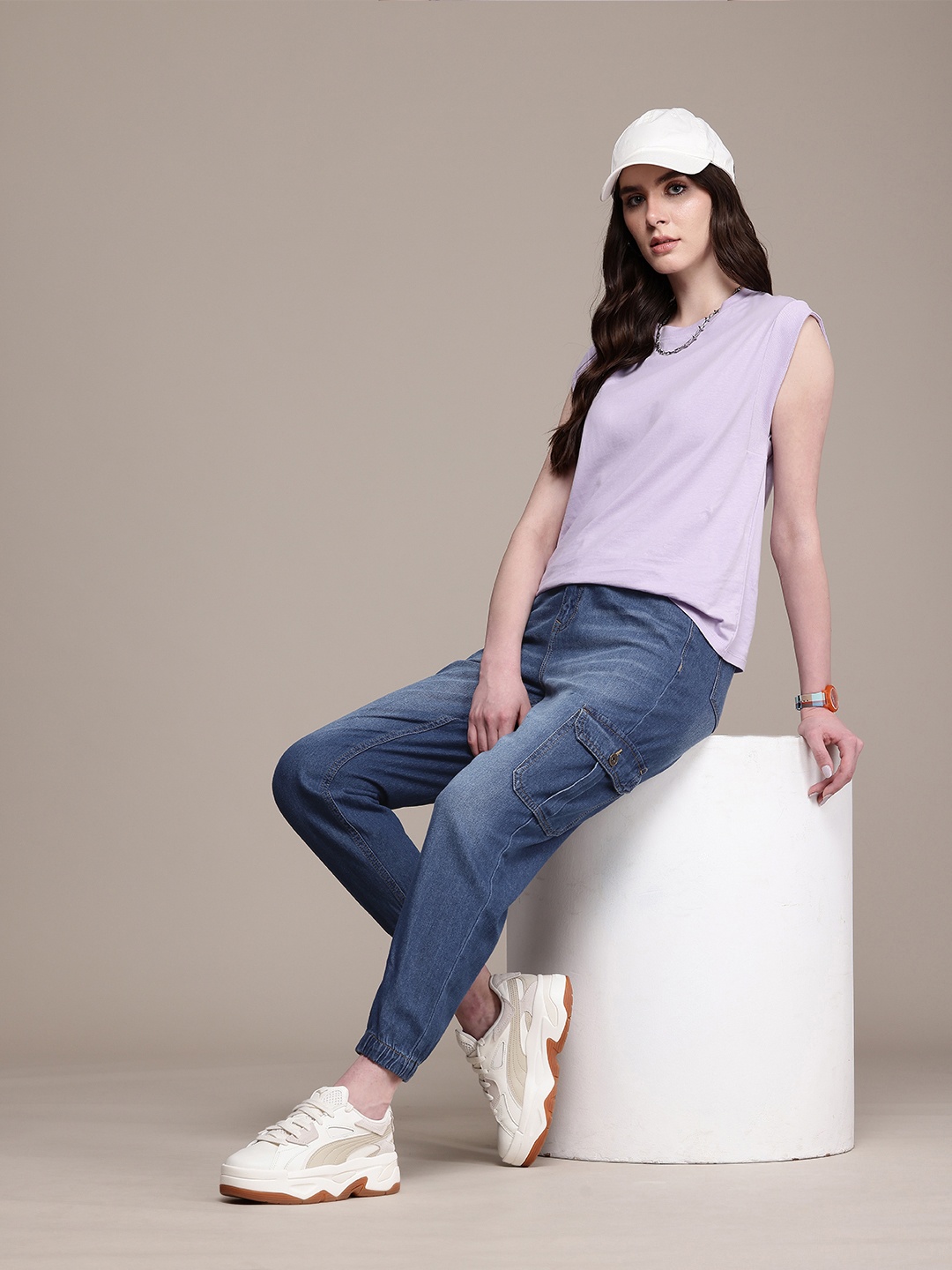 

Roadster Comfort High-Rise Light Fade Joggers, Blue