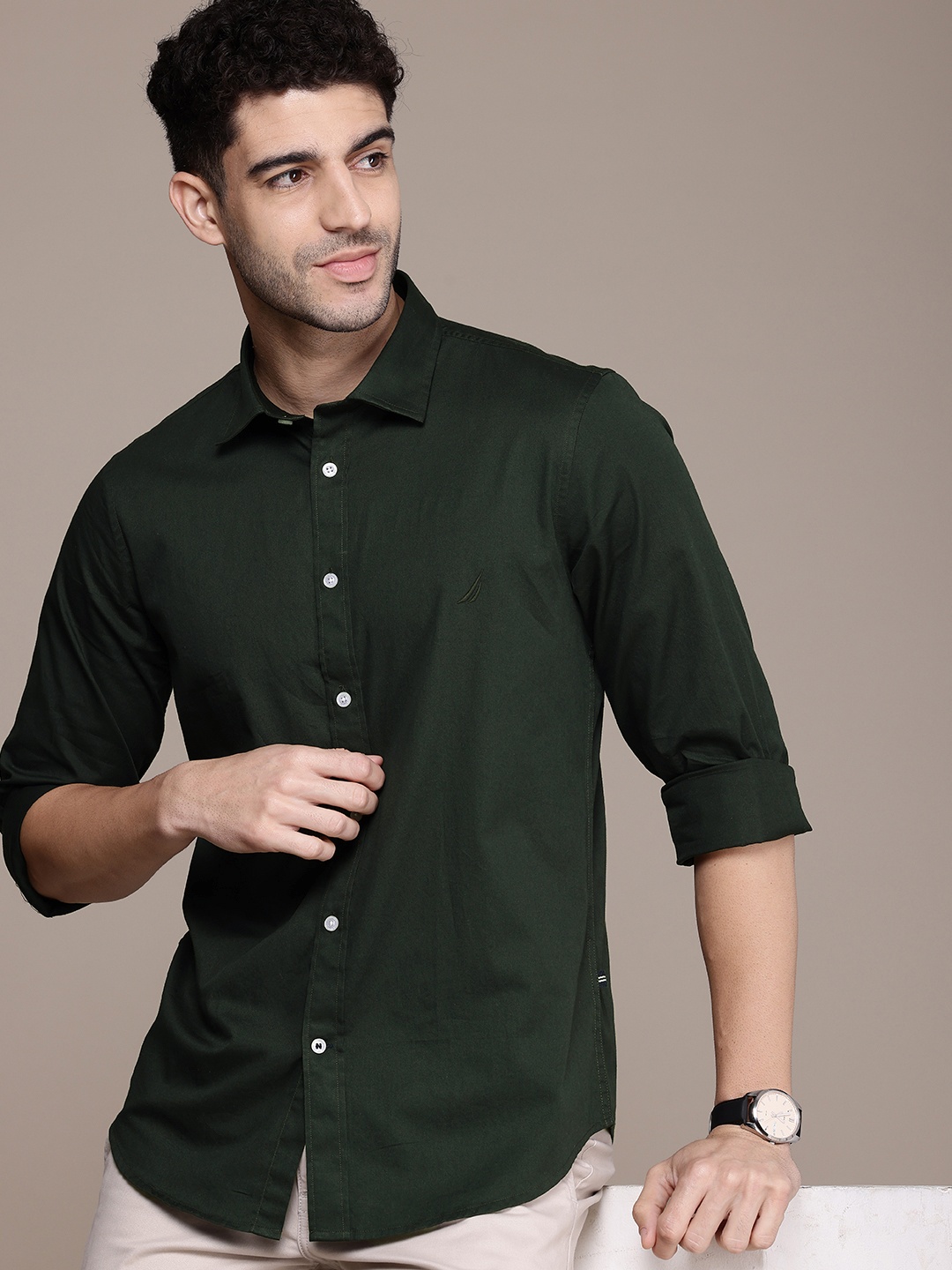 

Nautica Men Smart Slim Fit Pure Cotton Casual Shirt, Green