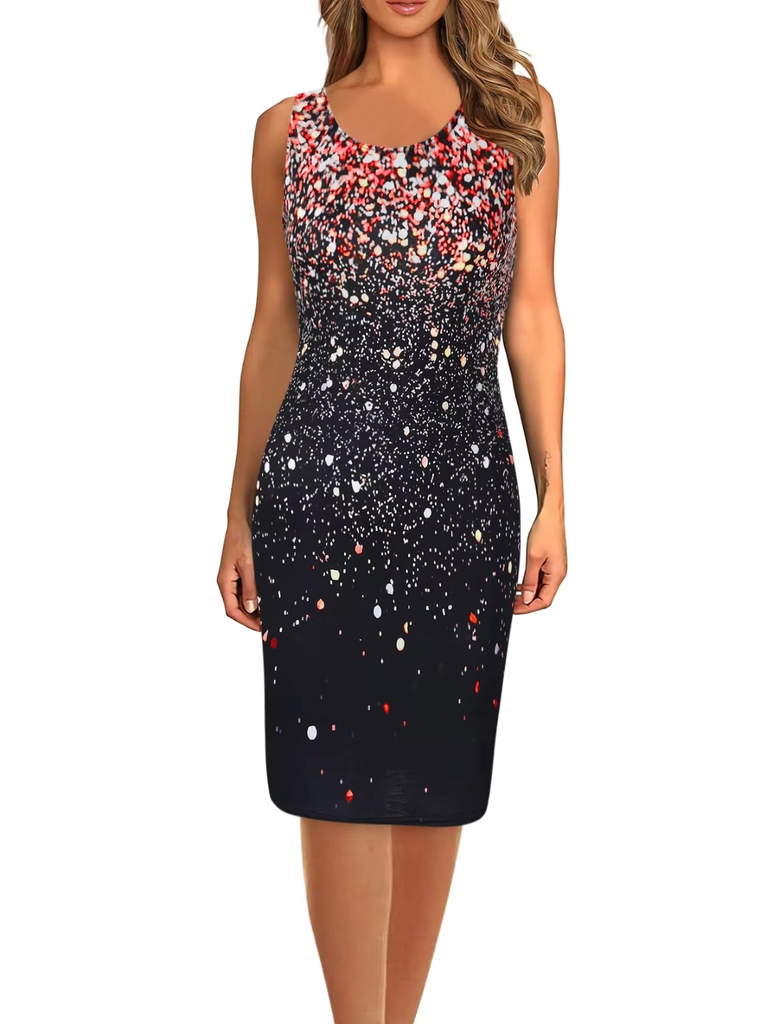 

KPOP Polka Dot Print Sheath Dress, Red